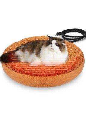 Heated Cat Bed Pet Heating Pad Self Warming Round Cat Dog Bed Small Pets